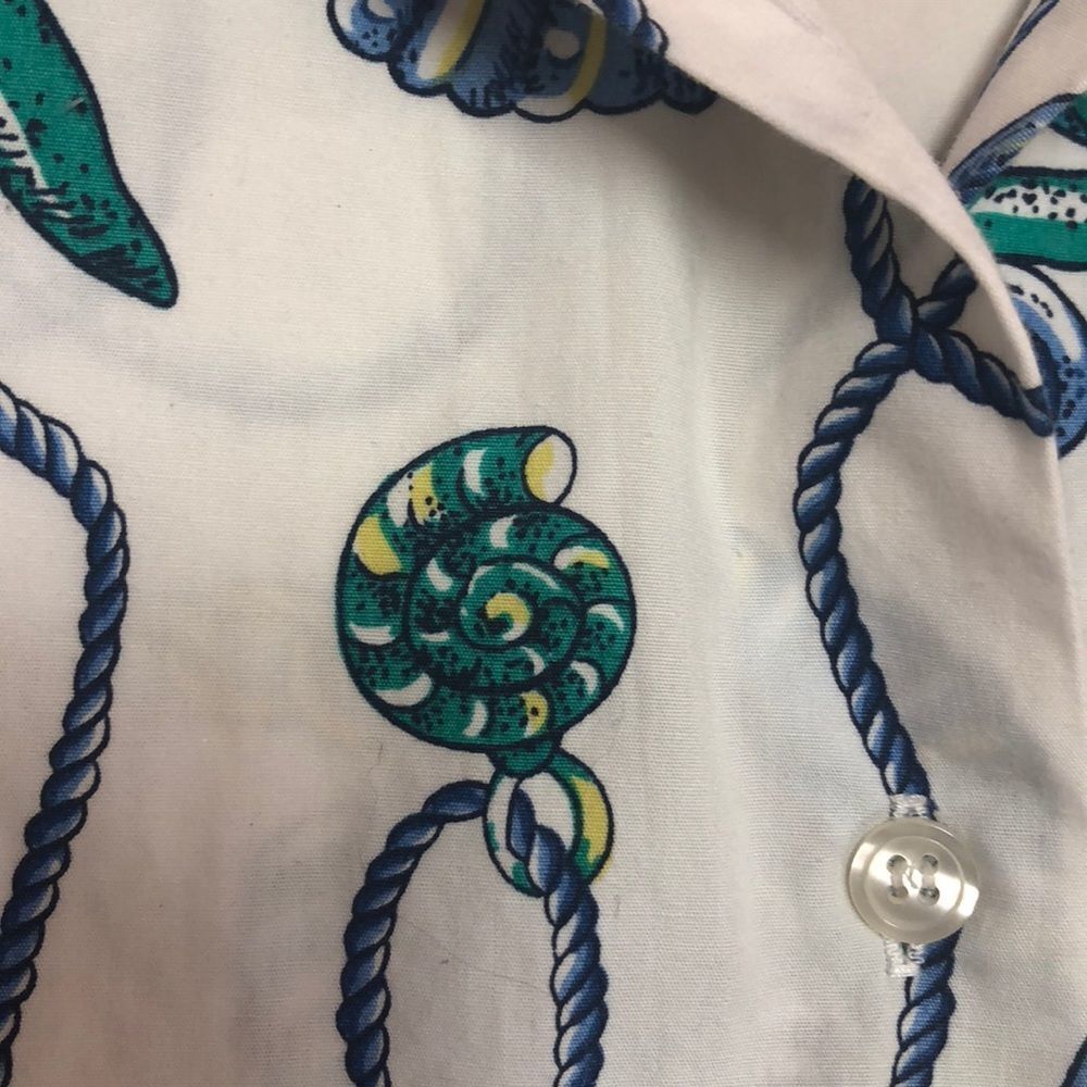 Talbots Nautical Shell Chain Button Down Blouse S - image 3